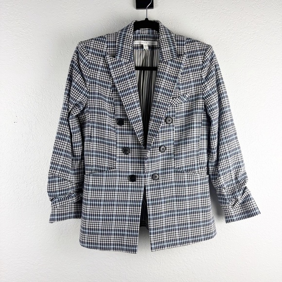 Veronica Beard Caldwell Dickey Jacket Blazer Blue White Plaid Size 4 Houndstooth - Picture 2 of 10